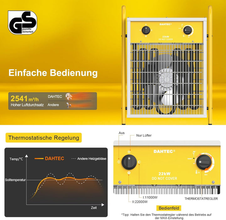 Elektroheizer Heizlüfter Grosse Räume Bauheizer 22kw Elektro Heizstrahler mit Thermostat Elektrisch