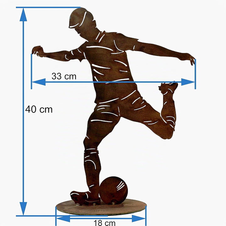 Rostikal Fussball Deko Geburtstag Geschenk 40 cm - Gartendeko Figuren Rost Edelrost Fussballer 40 cm