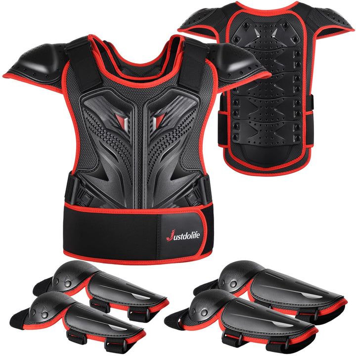 JUSTDOLIFE 5 Stück Motorrad Schutz Jacke, Motorrad-Rüstungsset für Kinder Jugend-Motocross Schutzkle