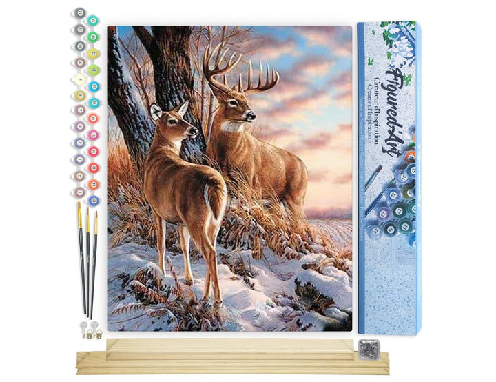 Figured'Art Malen Nach Zahlen Erwachsene Mit Rahmen Hirsch im Winter - Paint by Numbers Basteln DIY