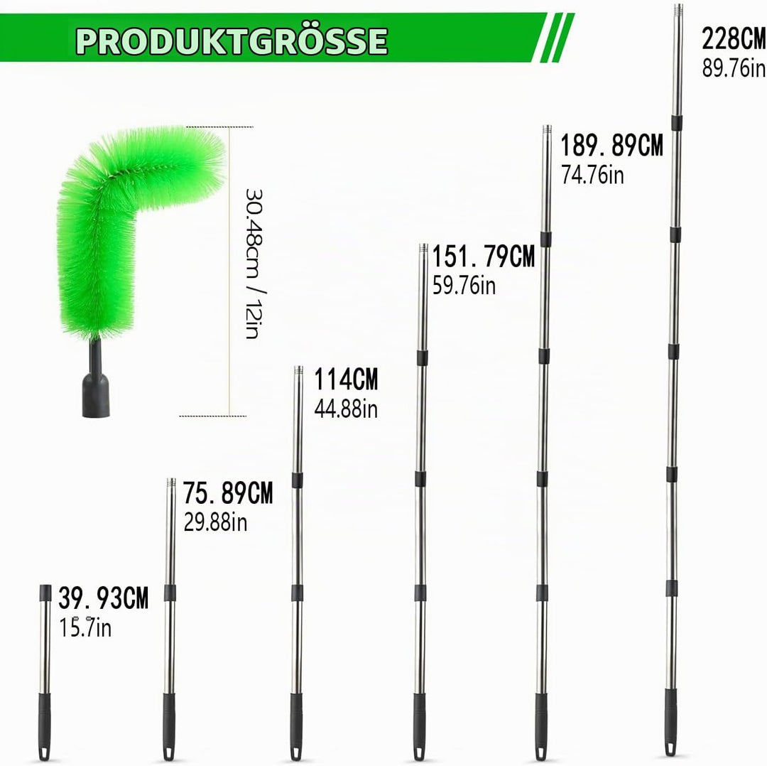 Dachrinnenbürste, Dachrinnenreiniger mit 6 Pcs Abnehmbaren Teleskopgriffen Und 2 Pcs Grüne Bürstenkö