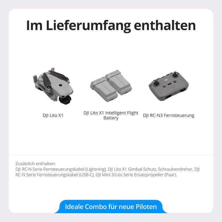 DJI Lito X1 Combo mit zwei Akkus & DJI RC-N3, 4K Kameradrohne für Einsteiger, Hinderniserkennung, Ac