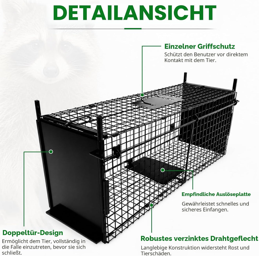 Thealyn Tierkäfig Falle 84 X 33 X 28 cm Doppeltür Tierkäfig Falle Metall Falle Käfig Humane Lebendti