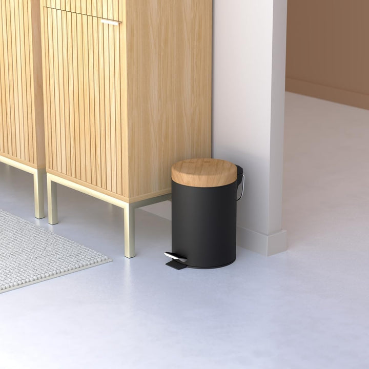 5five - mülleimer mit bambusdeckel 3l naturéo schwarz, Schwarz