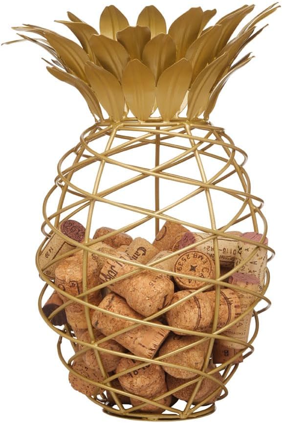 BARCRAFT Weinkork-Sammler, Ananas-Form, Metall, Goldfarben, 20 x 28cm