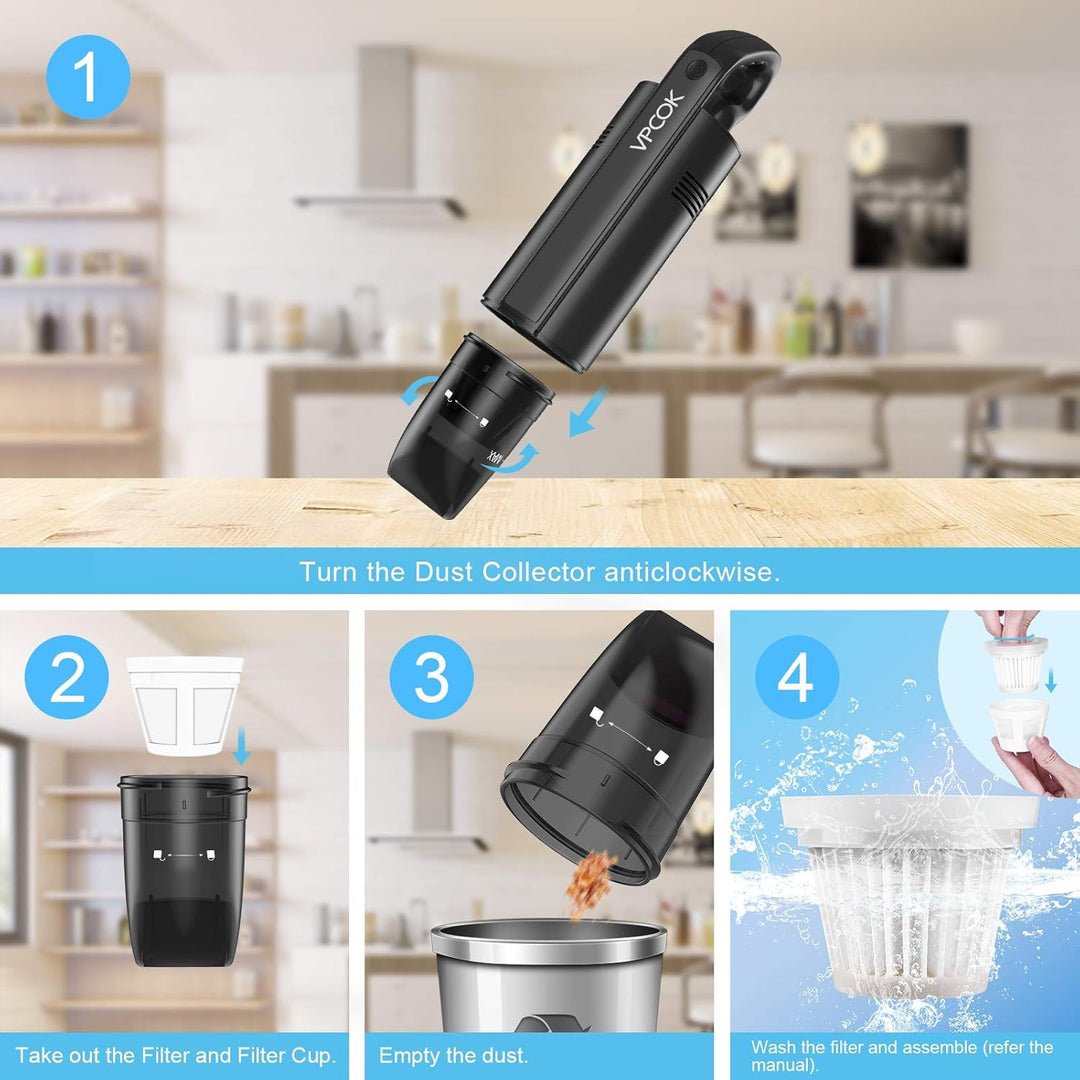 Vpcok Direct Handstaubsauger Leistungsstarker Akku Staubsauger 4500 Pa tragbarer Mini-Staubsauger US