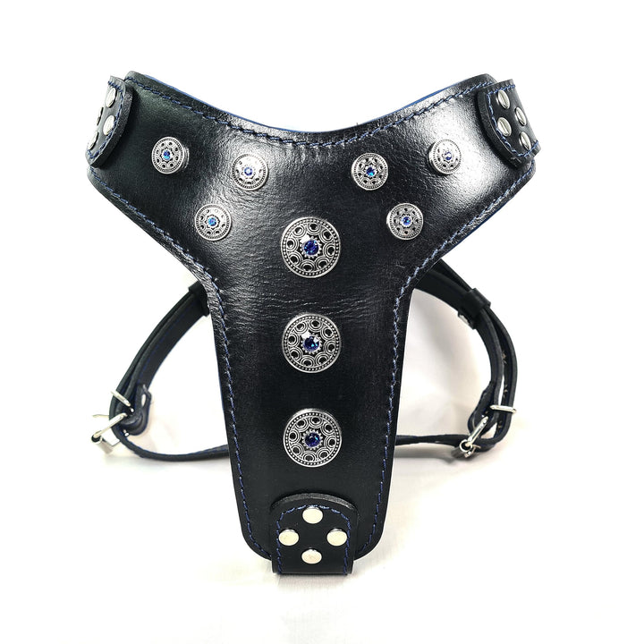 Bestia Bijou Hundegeschirr aus echtem Leder mit Nieten für mittelgrosse bis grosse Rassen 95 -145 cm