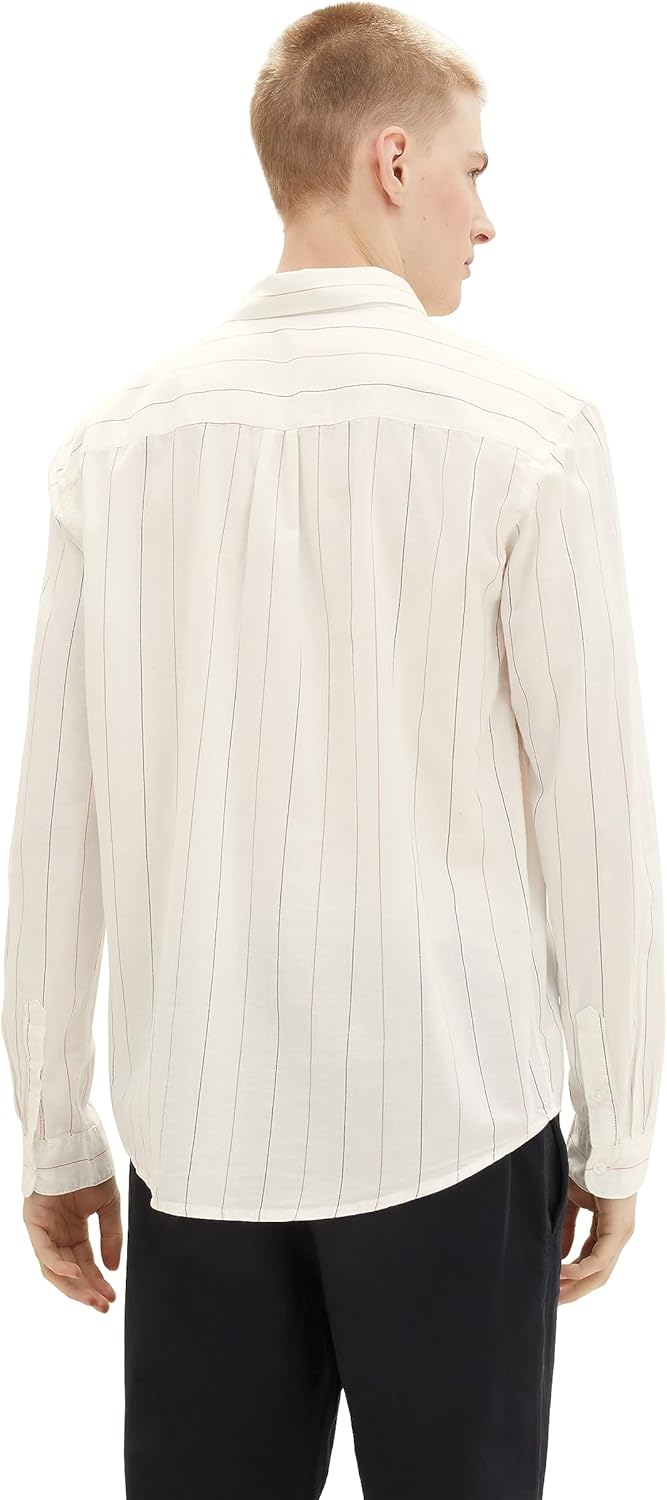 TOM TAILOR Denim Herren Hemd, M 33897 - Off White Base Big Stripe