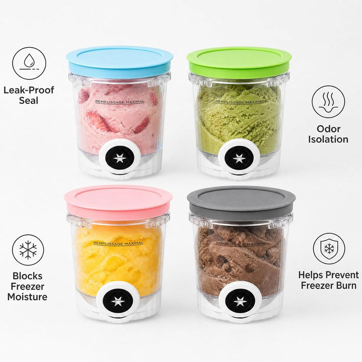 4 Stück Eiscreme Behälter Set für Ninja Creami, Ersatz Pint Container mit Deckel für NC700 NC701 Mod