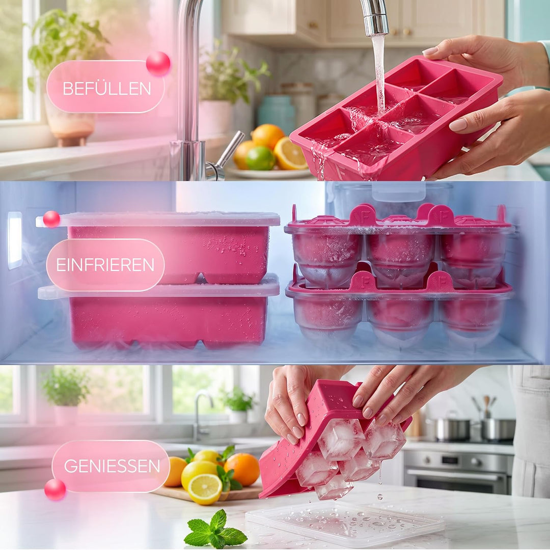 Neighbour’s Friend® Pinkes XXL Eiswürfel & Eiskugelform Set – 6 grosse 5cm Eiswürfel & 6 Eiskugeln a