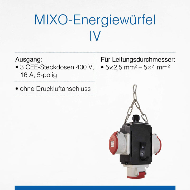 as - Schwabe MIXO Energiewürfel IV – Hänge-Verteiler mit 3 CEE-Steckdosen 400 V, 16 A, 5-polig – MIX