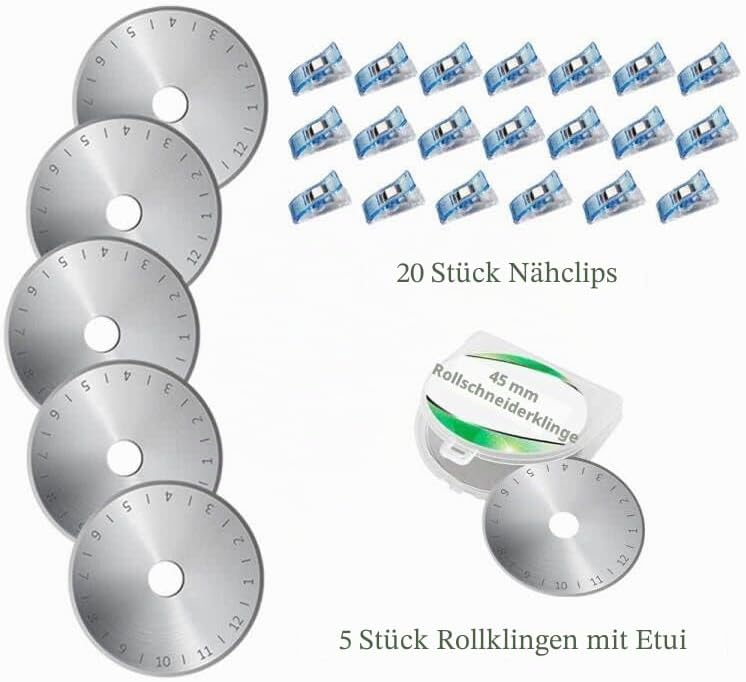 Rollschneider Set - 45mm Rollschneider Stoffschneider Set inkl. A3 Schneidematte, Rollschneider, Ers