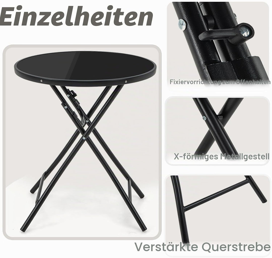 KOMFOTTEU Klappbarer Gartentisch, runder Balkontisch Ø 59 cm, Klapptisch mit Tischplatte aus gehärte