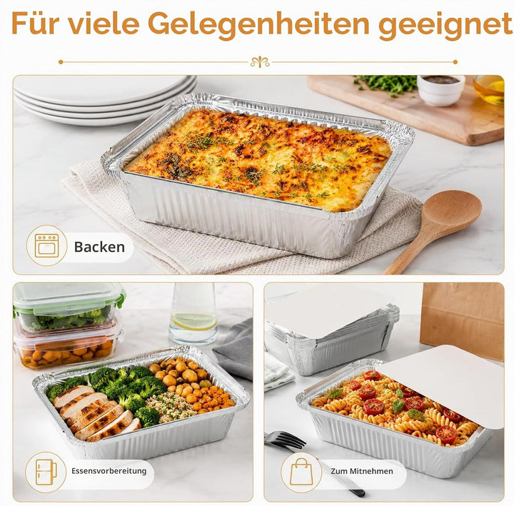 WOPPLXY 50 Stück Aluschalen mit Deckel, 1000ml Aluschalen Grill, 21,5 x 15 x 5cm Alu Grillschalen fü