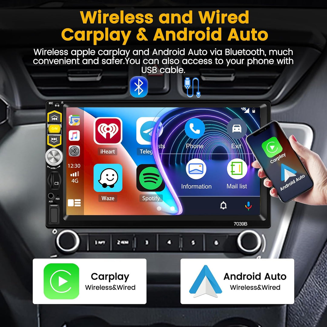 Hikity Autoradio 1 Din mit Wireless CarPlay & Wireless Android Auto, 7 Zoll Auto Radio Touch Display