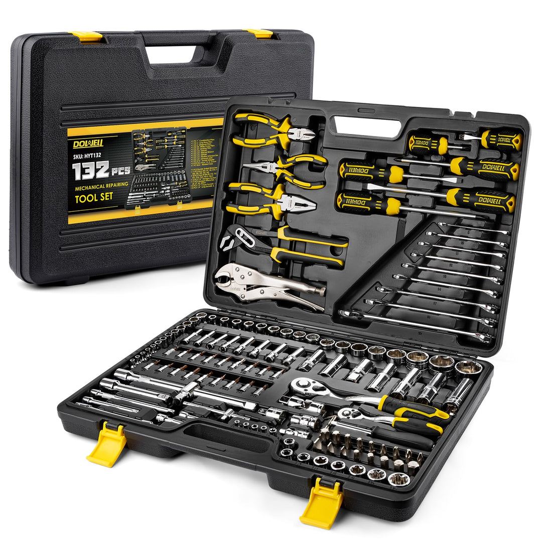 DOWELL Werkzeugsatz 132 Stück, Professional Auto Mechanics Hand Tool Kit, All-in-One für Auto-, Moto