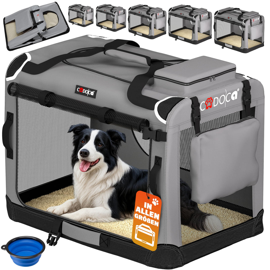 CADOCA® Hundebox faltbar Transportbox XL 82x56x58cm robust atmungsaktiv Transporttasche Auto Rückban
