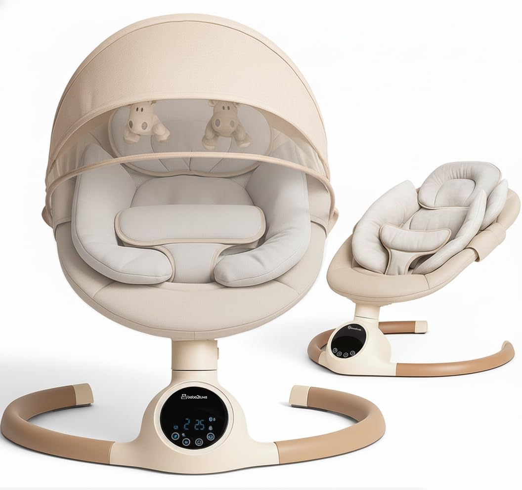 BEBE2LUXE ALPHA Babywippe, Elektrische Babyschaukel mit Musik, Nutzbar ab der Geburt bis ca. 6 Monat