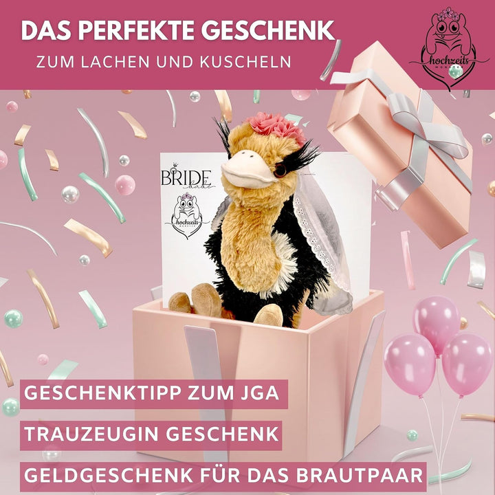 Brautstrauss Gerda **Premium** Plüschtier - Vogel Strauss Stofftier Partygag als Wurfstrauss für die