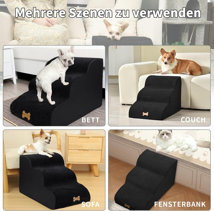 Nepfaivy Hundetreppe für Kleine Hunde 3-Stufig, Haustiertreppe für Bett und Sofa aus Hochdichtem Sch