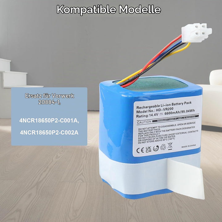 MXJFYY 14,4 V 5200 mAh wiederaufladbarer Li-Ionen-Akku, kompatibel mit Vorwerk Kobold VR200, Staubsa