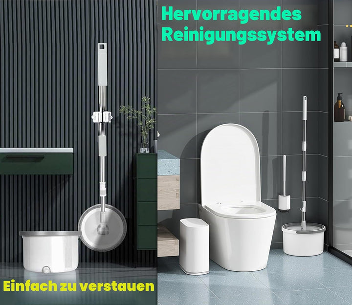 ARSUK Wischmopp und Eimer Set, 360° Flachwischer Bodenwischer mit Wringer und Teleskopstiel - 2 Mikr