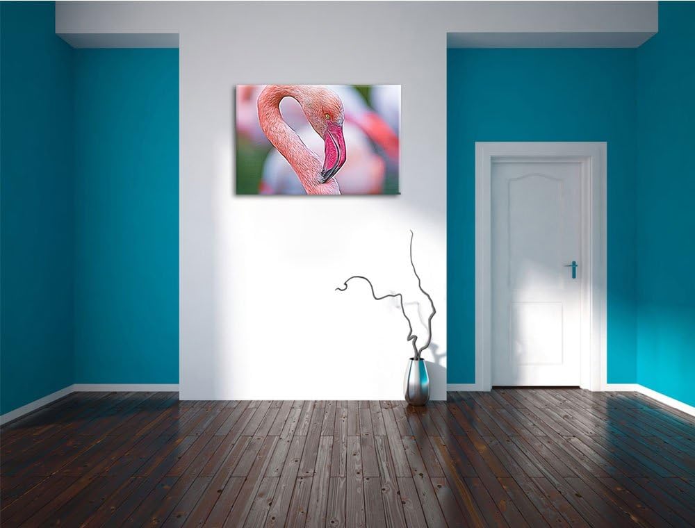 prächtiger Flamingo Deluxe Format: 100x70 cm auf Leinwand, XXL riesige Bilder fertig gerahmt mit Kei