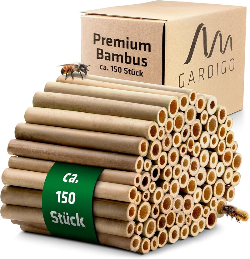 GARDIGO® Bambusröhrchen Premium für Insektenhotel - 150 Stück | Premium Bambus Niströhren für Wildbi