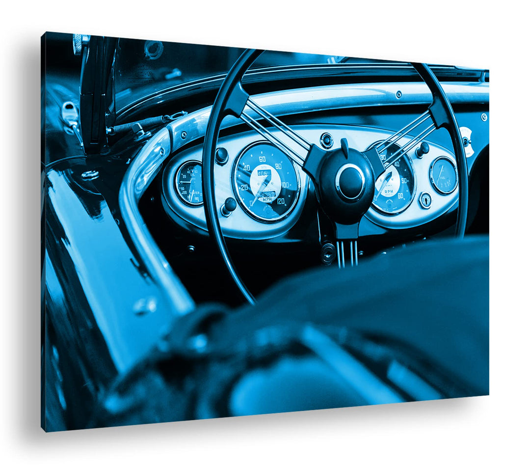 deyoli Roter Cabrio Oldtimer Format 80x60 Effekt: Monocrome Blau als Leinwandbild, Motiv fertig gera