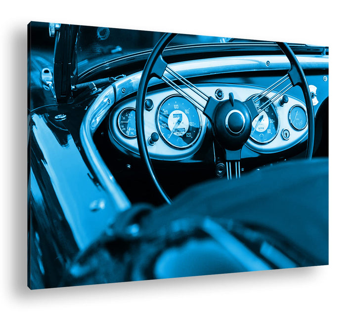 deyoli Roter Cabrio Oldtimer Format 80x60 Effekt: Monocrome Blau als Leinwandbild, Motiv fertig gera