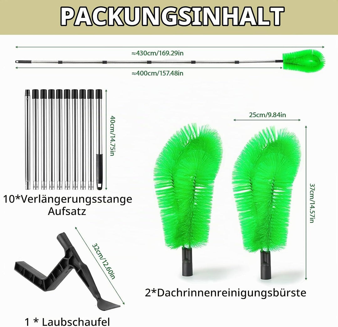 400cm Dachrinnenreiniger Dachrinnenbürste und Reinigungslöffel Schaufel 2 in 1, Regenrinnen Reiniger