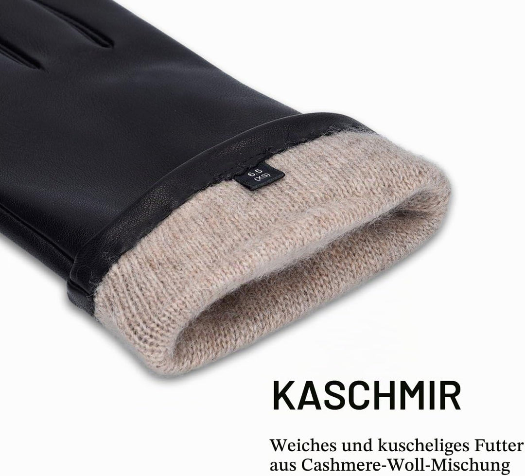 Navaris Touchscreen Nappa Lederhandschuhe für Damen - Leder Handschuhe aus Lammleder mit Kaschmir Mi