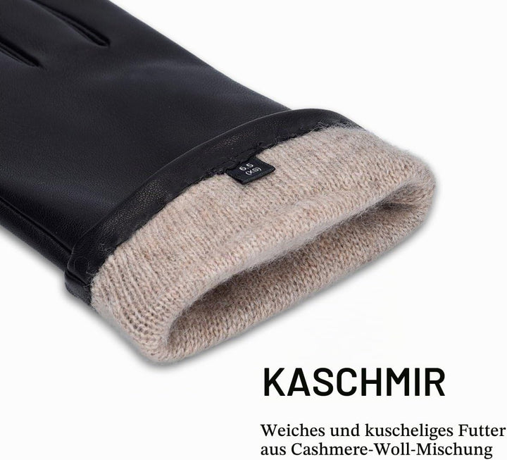 Navaris Touchscreen Nappa Lederhandschuhe für Damen - Leder Handschuhe aus Lammleder mit Kaschmir Mi