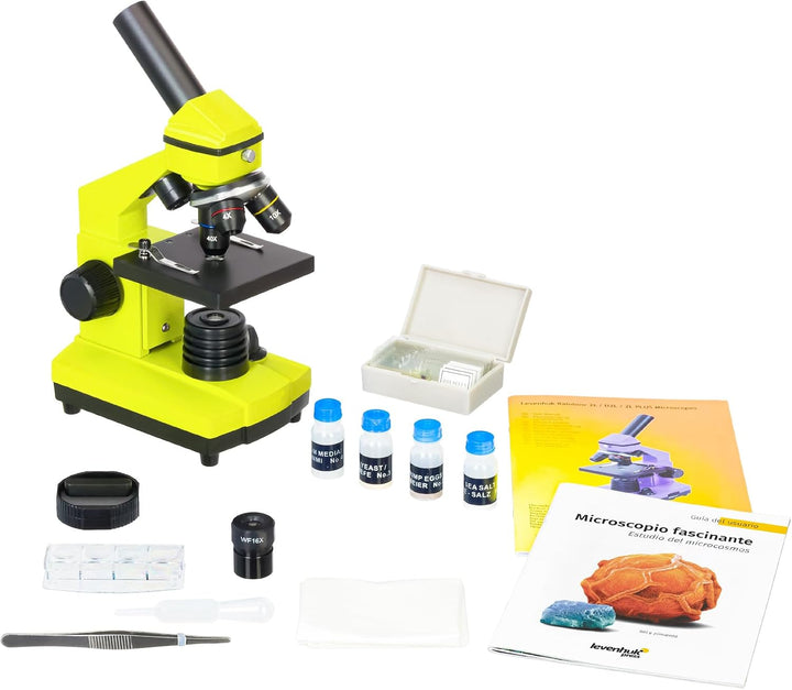 Levenhuk Rainbow 2L Plus Lime Kinder Heimlabor STEM-Set mit Tragbarem Biologischen Mikroskop mit 640
