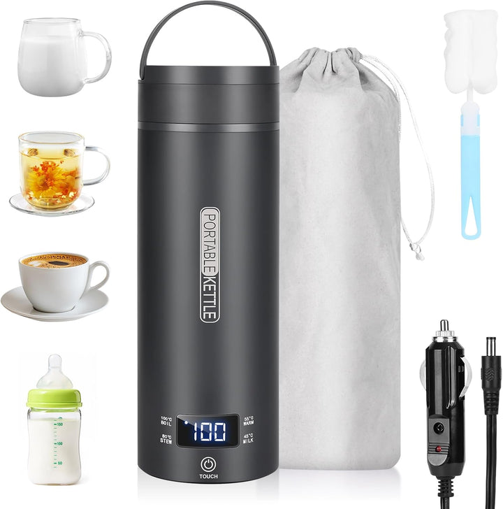Dreamhigh® Reisewasserkocher, 450ml Mini Wasserkocher, 96W Wasserkocher Klein aus Edelstahl, Auto Wa