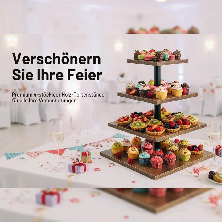 4-stöckige Etagere Holz Tortenständer | Cupcake Ständer & Servierständer für Desserts, Gebäck & Obst