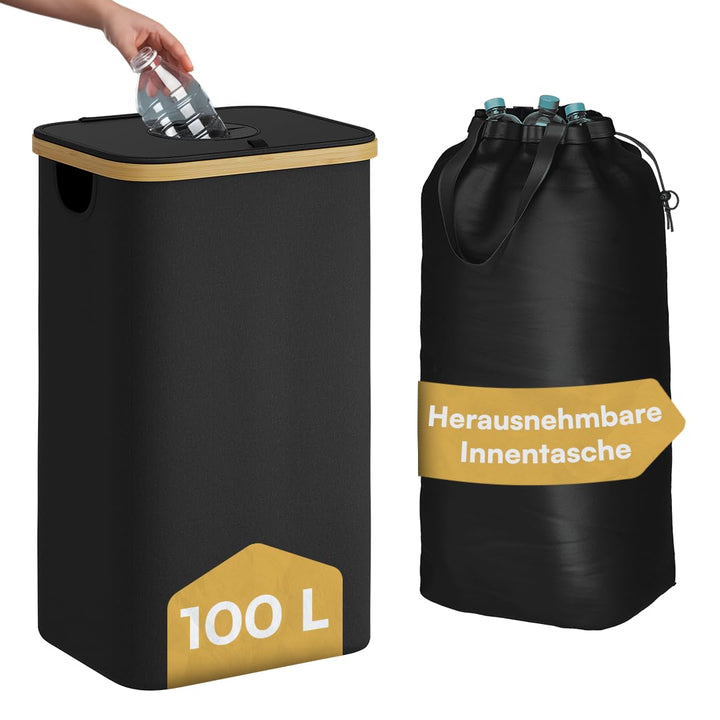 Bellamio Tolt Pfandflaschen Sammelbehälter 100L – Flaschensammler 1 Fach schwarz – Pfandsammler aus