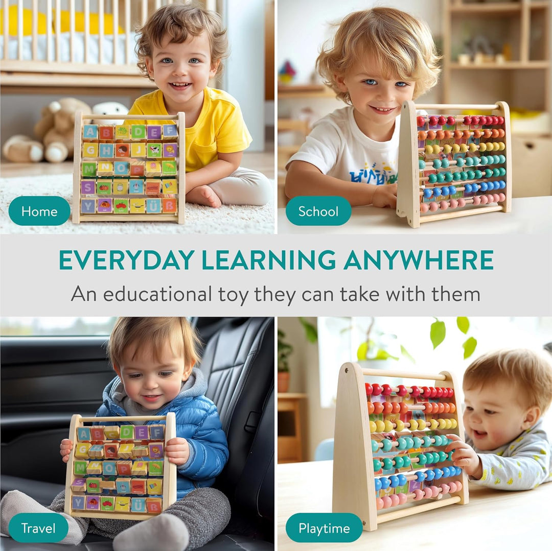 Navaris Lernspielzeug Zahlen Farben - Rechenschieber und Alphabet Abakus für Kinder ab 1 Jahr - Bunt