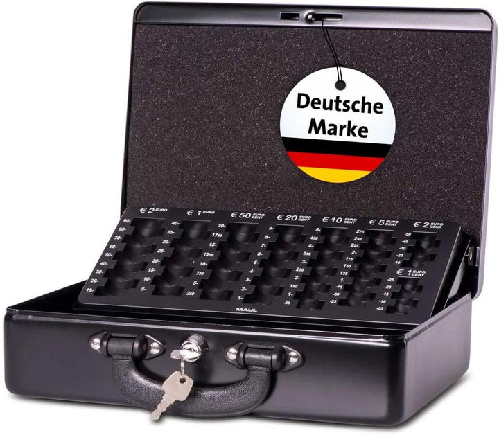 MAUL Geldkassette mit Zähleinsatz aus Stahl | abschliessbar | herausnehmbarer Einsatz | tragbare Kas