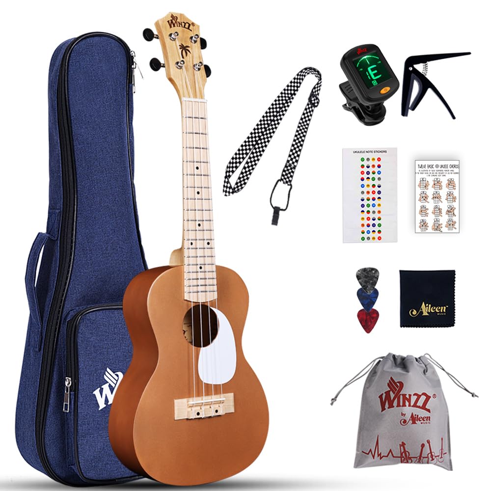 Winzz Ukulele Erwachsene Anfänger Set, Konzert Ukulele 23 Zoll, Ukulele Kinder Einsteiger Kit mit 9
