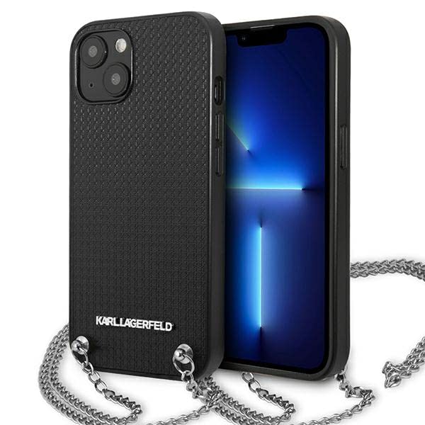 KARL LAGERFELD Leder Strukturiert und Kette – iPhone 13 Hülle (Schwarz)