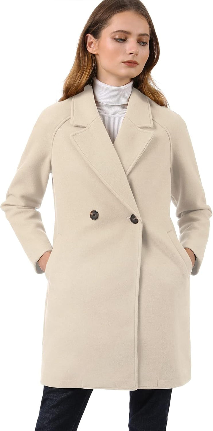Allegra K Damen Langarm Umlegekragen Zweireiher Raglan Trenchcoat Mantel 42 Cremeweiss, 42 Cremeweis