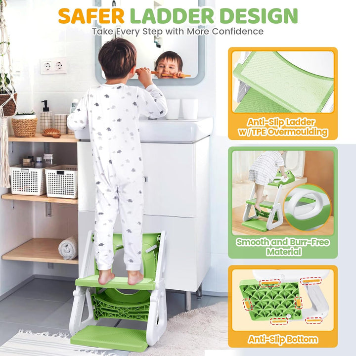 Orzbow Kinder Toilettensitz, Stabil Toilettensitz Kinder mit Treppe und Dreiecksstruktur, Verlängert