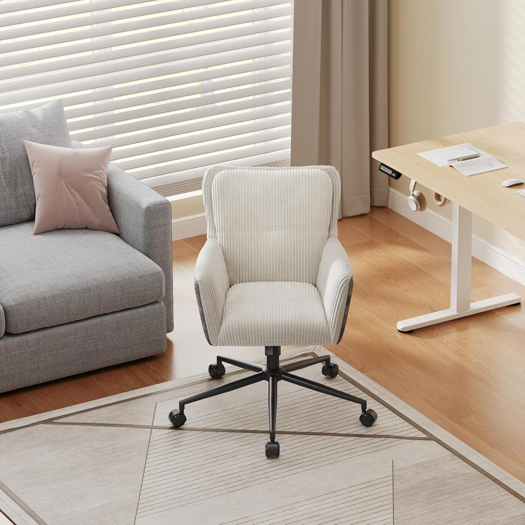 DEVAISE Homeoffice Stuhl Cord Stoff, Ergonomischer Schminktischstuhl mit Kissen, höhenverstellbar, N