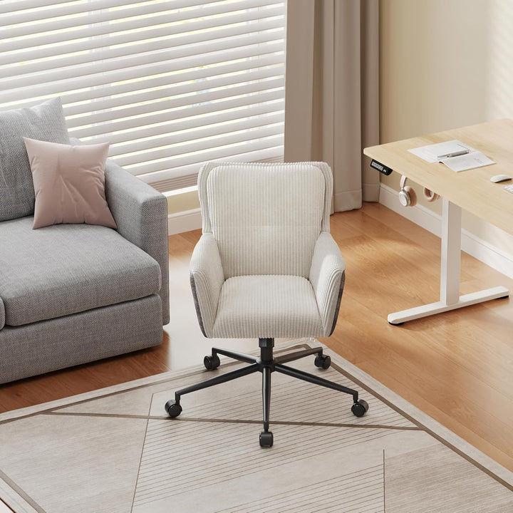 DEVAISE Homeoffice Stuhl Cord Stoff, Ergonomischer Schminktischstuhl mit Kissen, höhenverstellbar, N