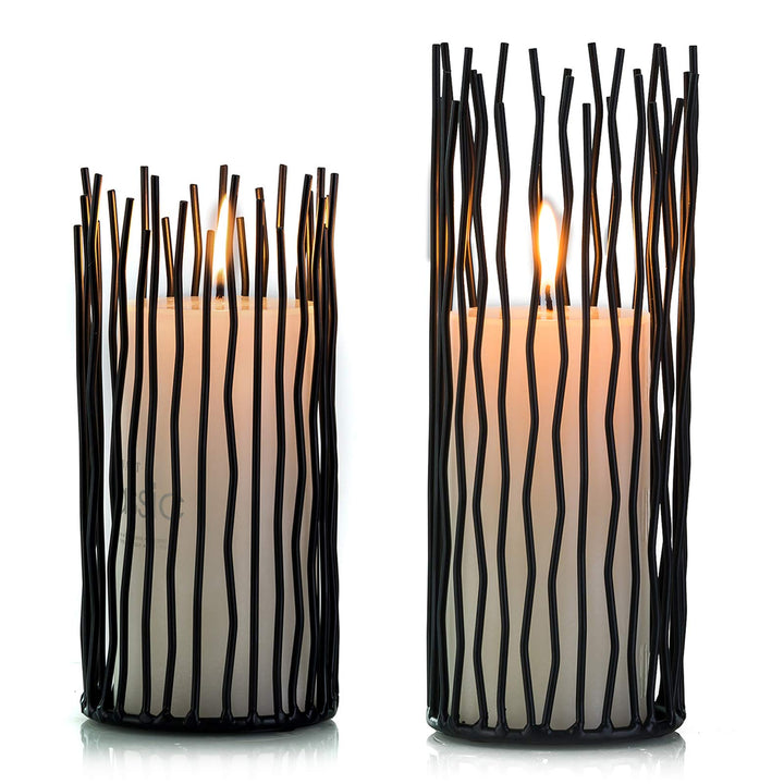 NUPTIO Set mit 2 Metallsäulen-Kerzenhalter, Led Flammenloser Elektronischer Schwarzer Tisch Kerzenha