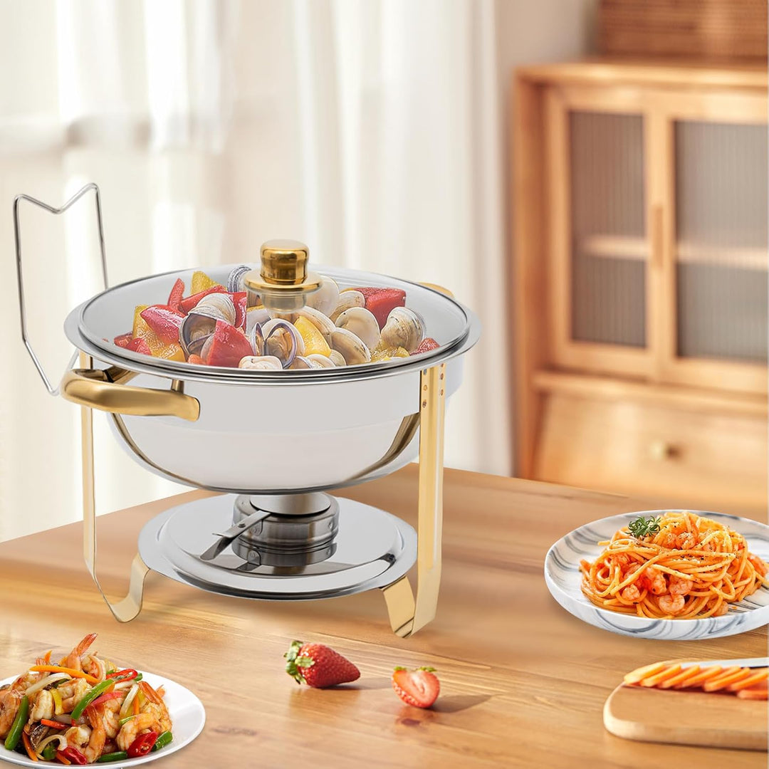 Chafing Dish 5L Runder Edelstahl Warmhaltebehälter ø302x(H) 225mm Speisenwärmer mit Glasdeckel für C