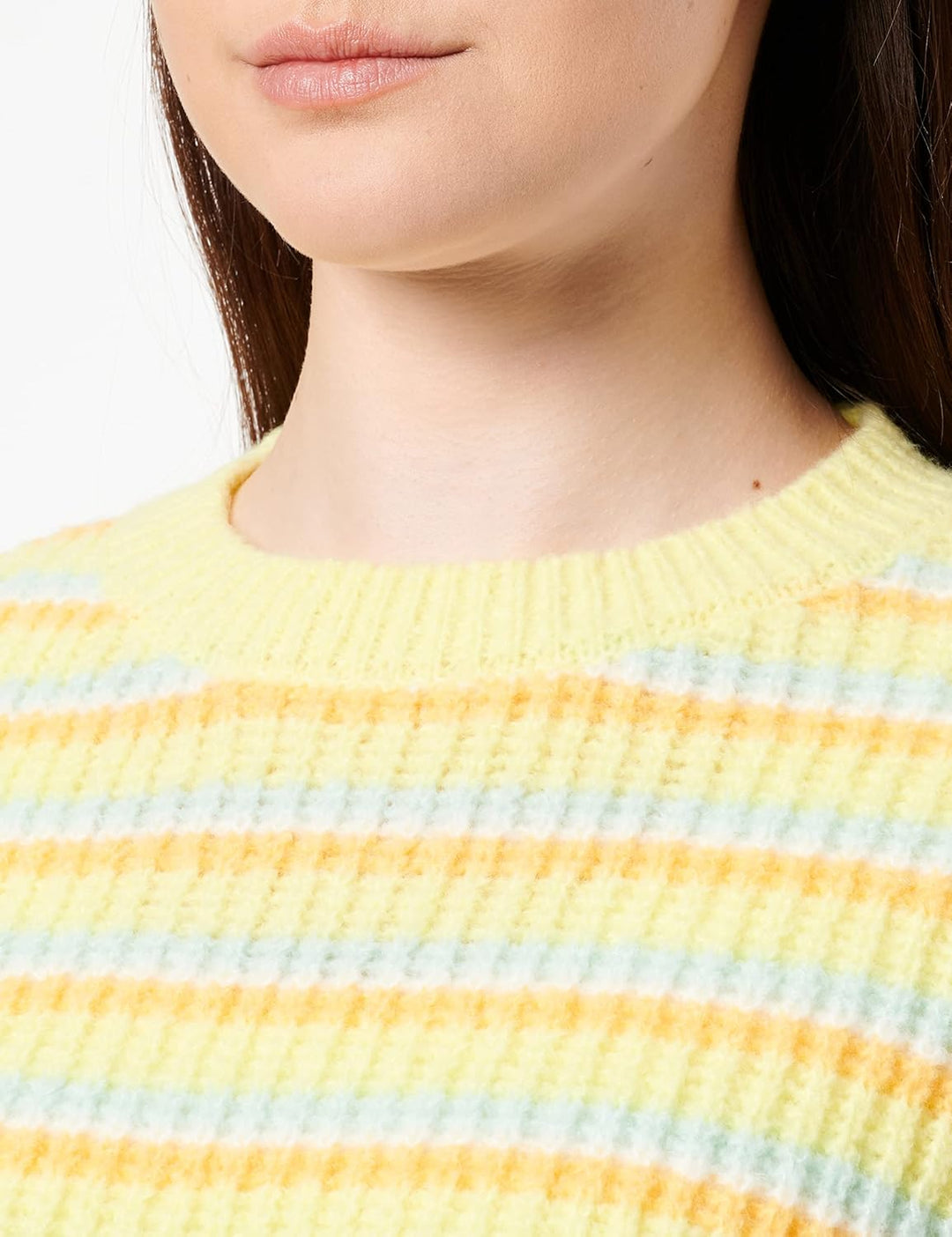 PIECES Damen Pcbina Ls O-Neck Knit Bc Strickpullover M Icy Morn/Stripes:cdan-flx-pale Lime Yellow, M
