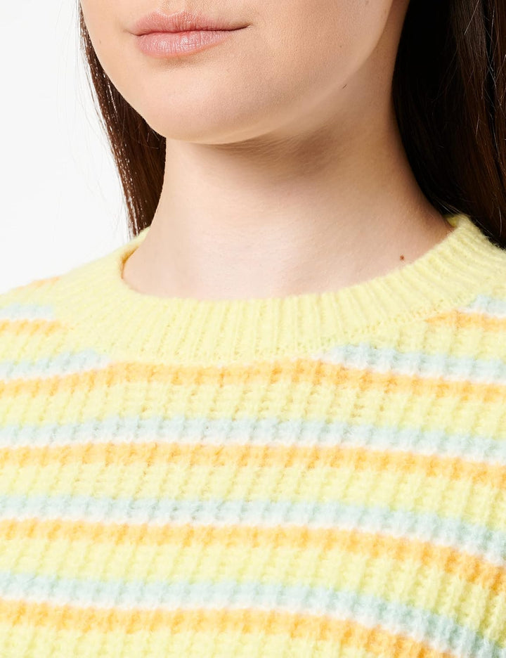 PIECES Damen Pcbina Ls O-Neck Knit Bc Strickpullover M Icy Morn/Stripes:cdan-flx-pale Lime Yellow, M
