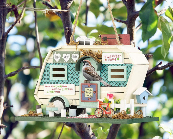 Royal Gardineer Vogelhäuschen: Nistkasten in Wohnwagen-Optik aus Holz, mit farbenfrohen Details (Vog